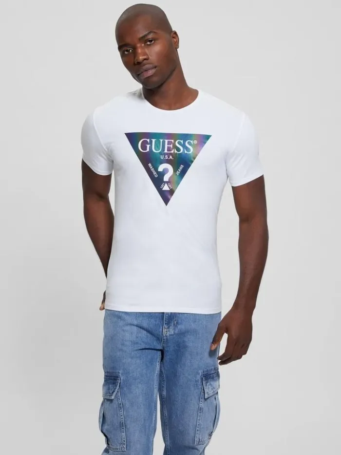 Men GUESS TShirts and Tanks Iridescent Logo Graphic Tee True White