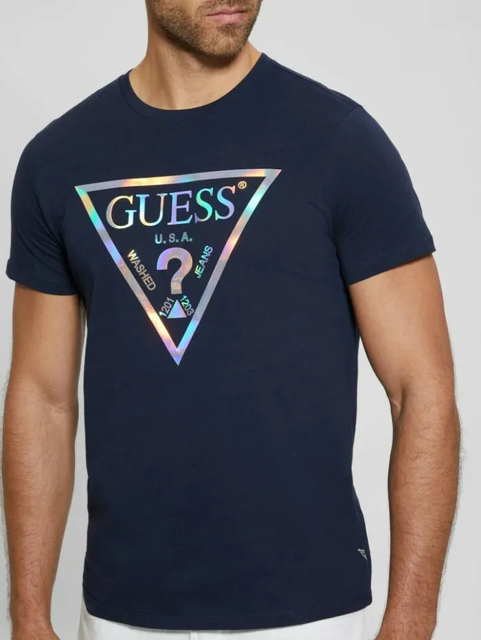 Men GUESS TShirts and Tanks Iridescent Signature Tee Bleu lgant