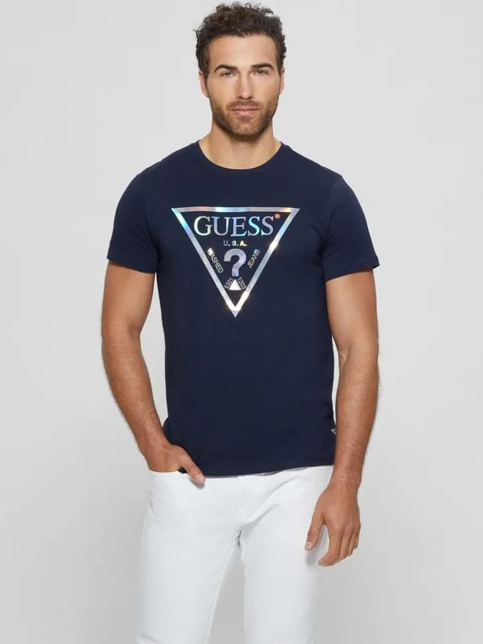 Men GUESS TShirts and Tanks Iridescent Signature Tee Bleu lgant