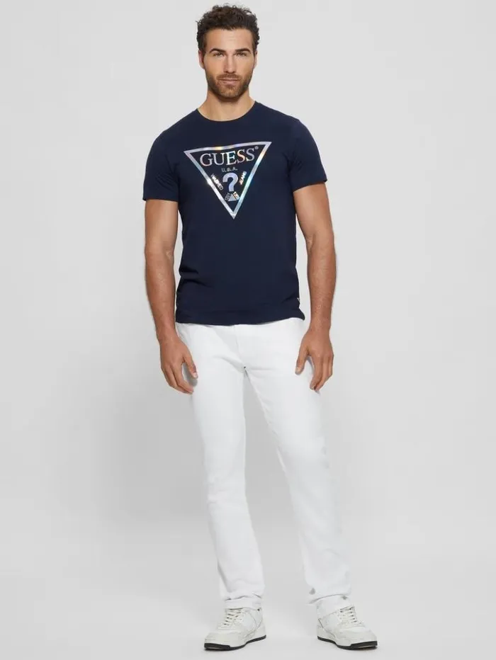 Men GUESS TShirts and Tanks Iridescent Signature Tee Bleu lgant
