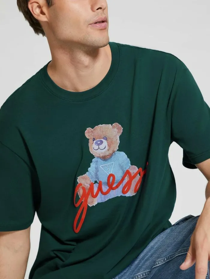 Men GUESS TShirts and Tanks Logo Bear Tee Dark Jade Multi