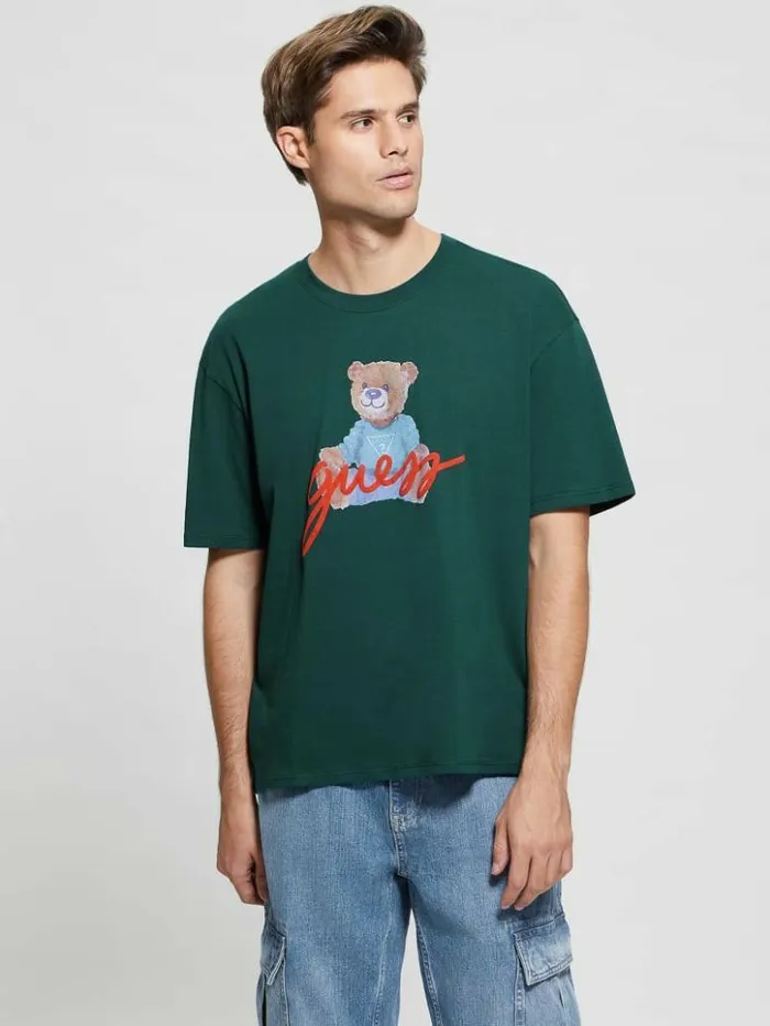 Men GUESS TShirts and Tanks Logo Bear Tee Dark Jade Multi
