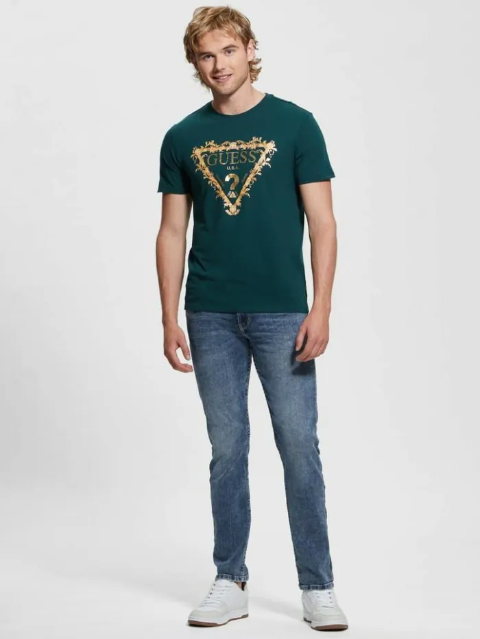 Men GUESS TShirts and Tanks Logo TriScroll Tee Dark Jade