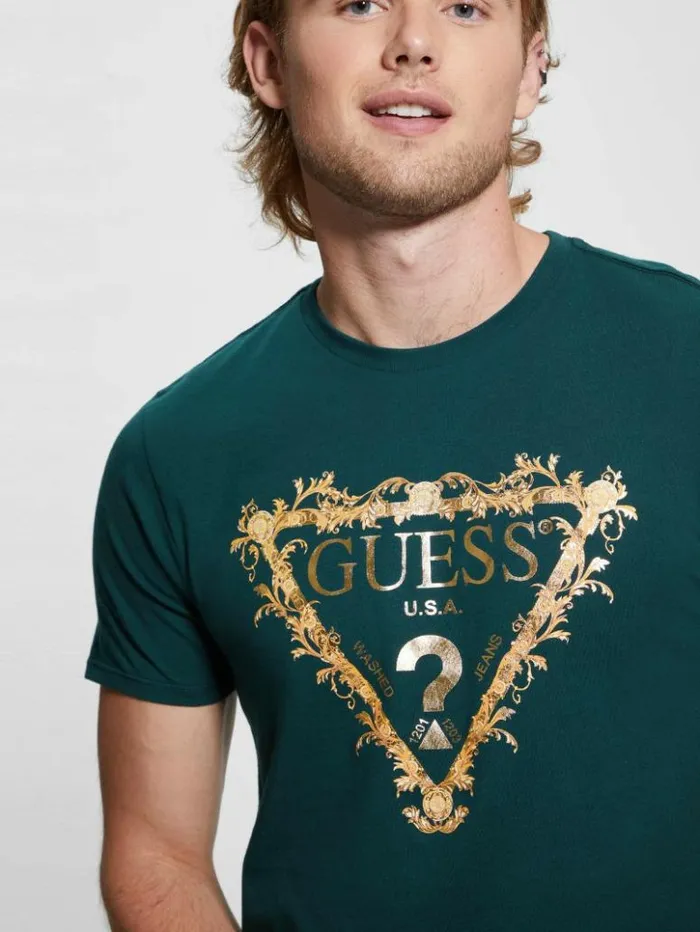 Men GUESS TShirts and Tanks Logo TriScroll Tee Dark Jade