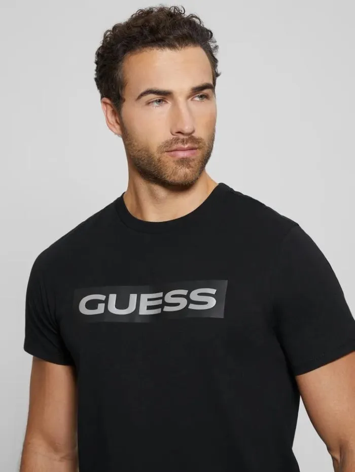 Men GUESS TShirts and Tanks Metallic Signature Tee Black