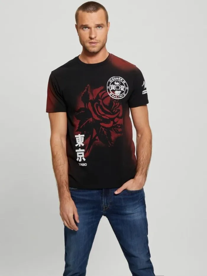 Men GUESS TShirts and Tanks Rose Noir Tee Jet Black Multi