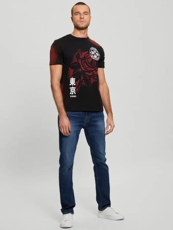 Men GUESS TShirts and Tanks Rose Noir Tee Jet Black Multi