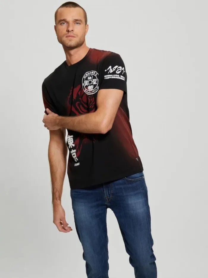 Men GUESS TShirts and Tanks Rose Noir Tee Jet Black Multi