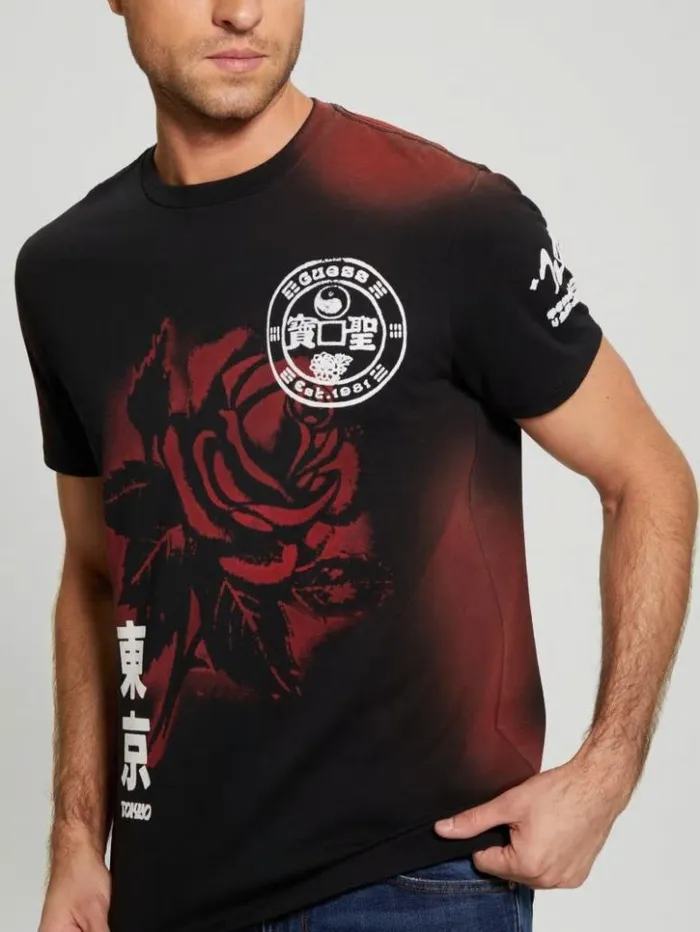 Men GUESS TShirts and Tanks Rose Noir Tee Jet Black Multi