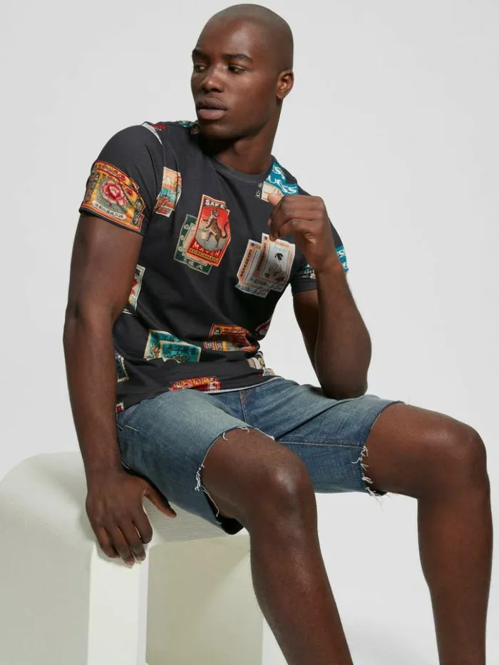 Men GUESS TShirts and Tanks Stamp Collection Tee Jet Black Multi