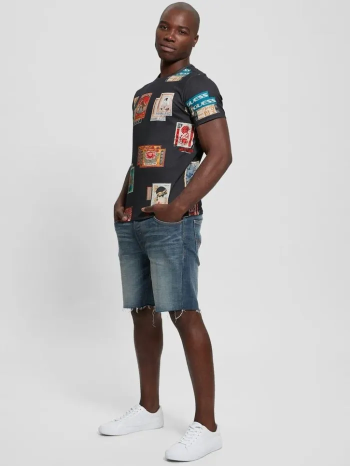 Men GUESS TShirts and Tanks Stamp Collection Tee Jet Black Multi