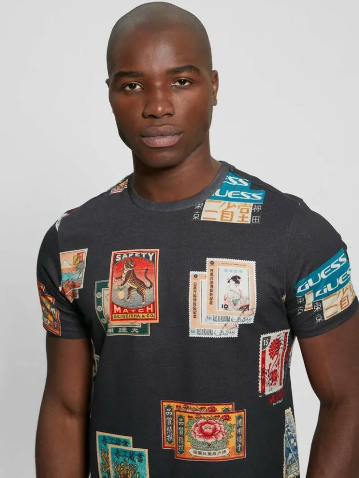 Men GUESS TShirts and Tanks Stamp Collection Tee Jet Black Multi
