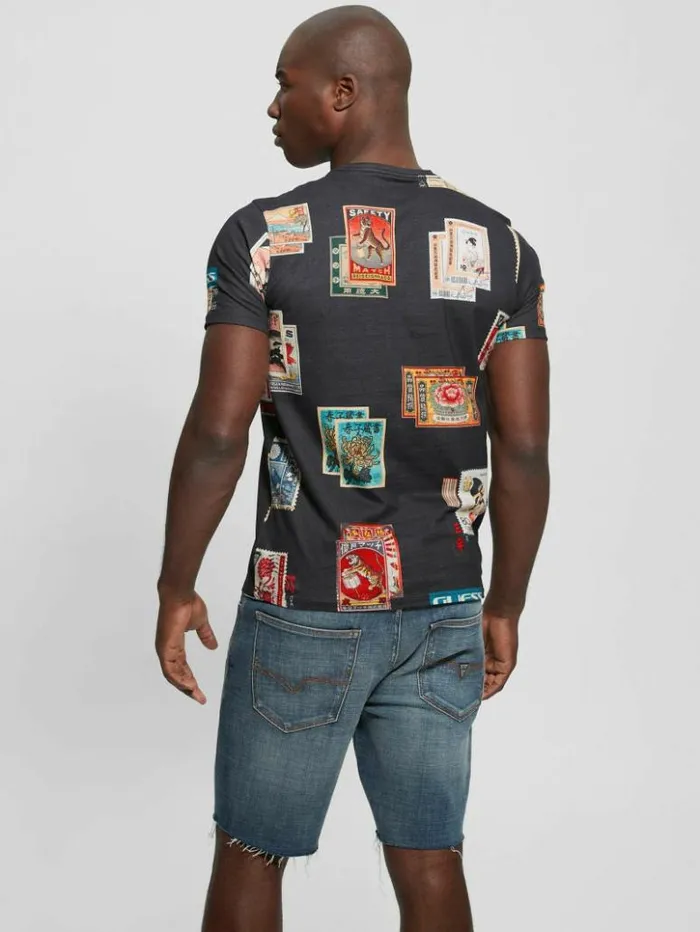 Men GUESS TShirts and Tanks Stamp Collection Tee Jet Black Multi
