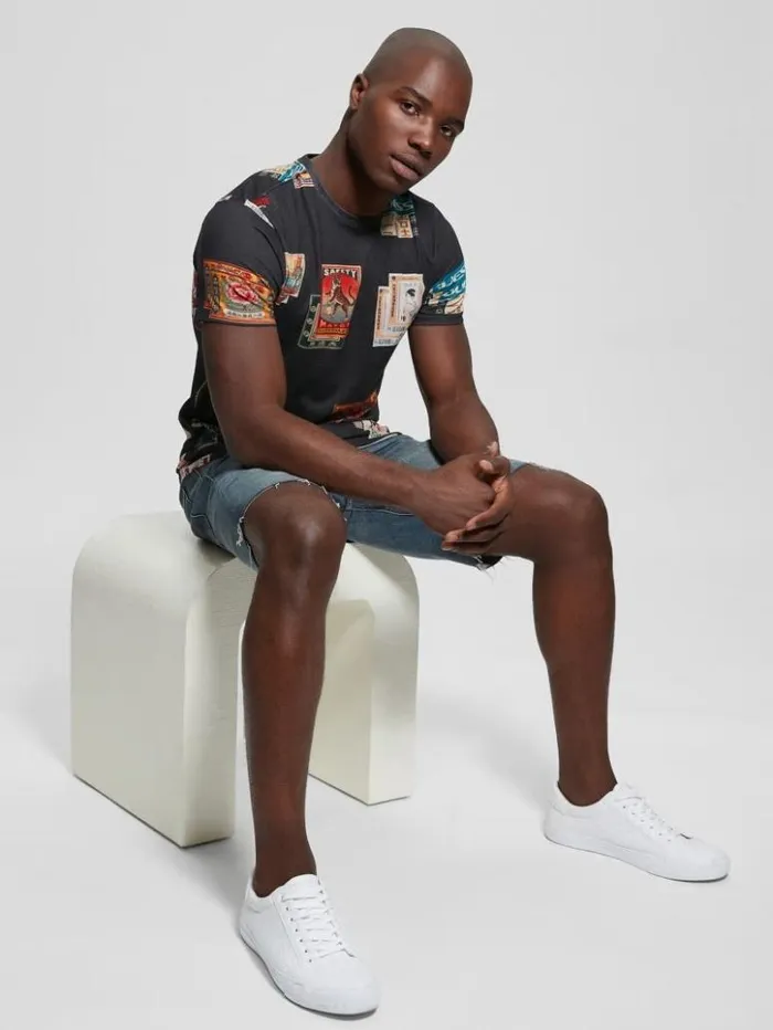 Men GUESS TShirts and Tanks Stamp Collection Tee Jet Black Multi