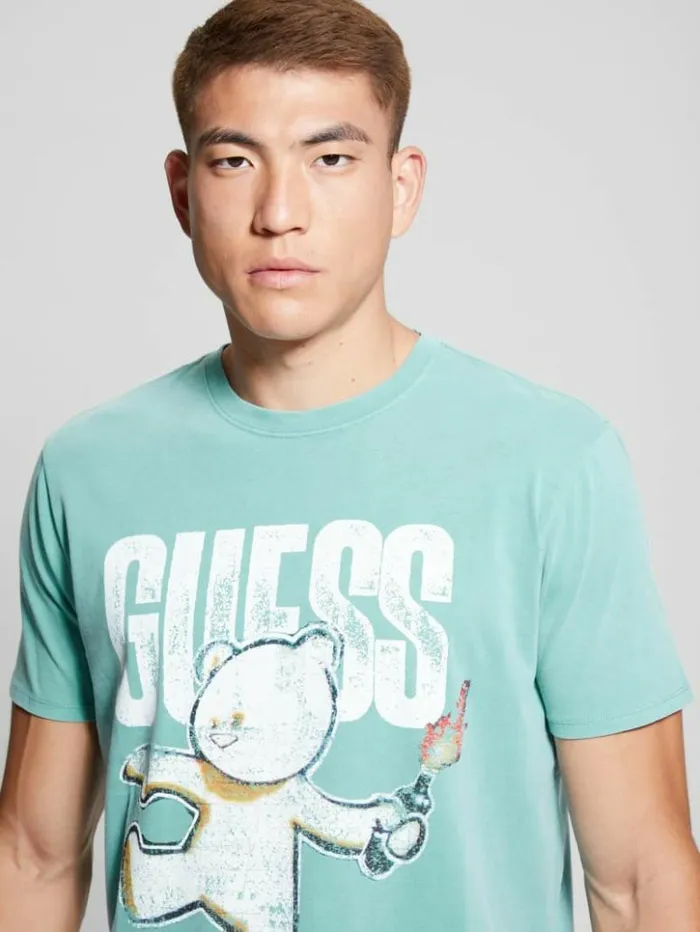 Men GUESS TShirts and Tanks Teddy Bear Graphic Tee Aqua Tile Multi