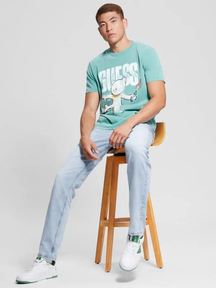 Men GUESS TShirts and Tanks Teddy Bear Graphic Tee Aqua Tile Multi