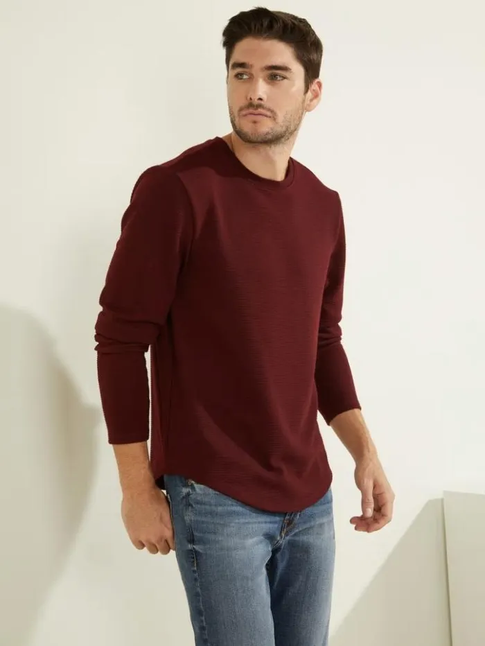 Men GUESS TShirts and Tanks Textured Jersey LongSleeve Tee Vino