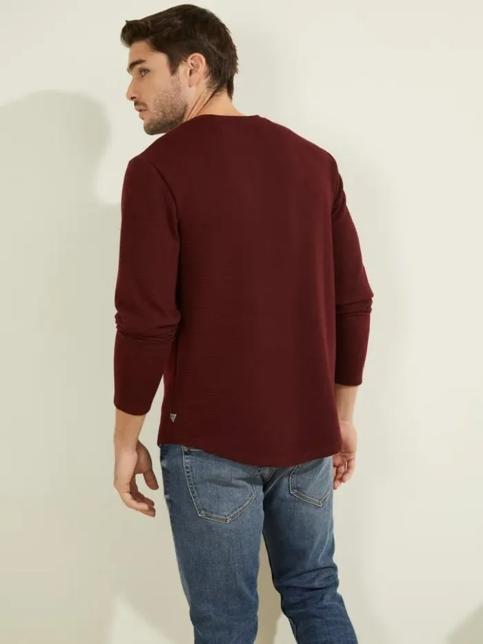 Men GUESS TShirts and Tanks Textured Jersey LongSleeve Tee Vino