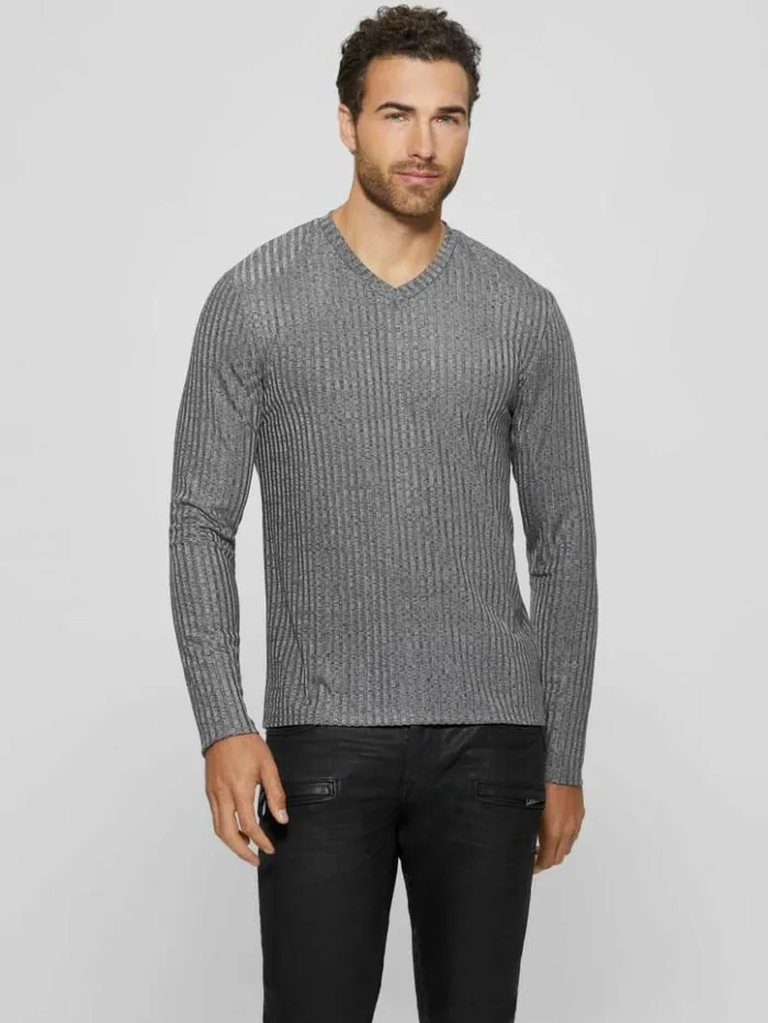 Men GUESS TShirts and Tanks Warehouse VNeck Knit Tee Stone Grey Multi