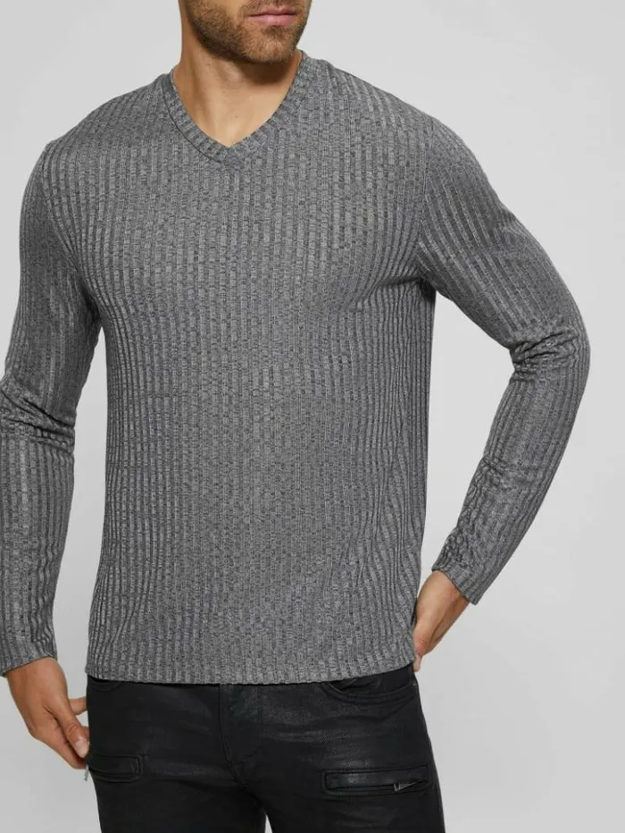 Men GUESS TShirts and Tanks Warehouse VNeck Knit Tee Stone Grey Multi