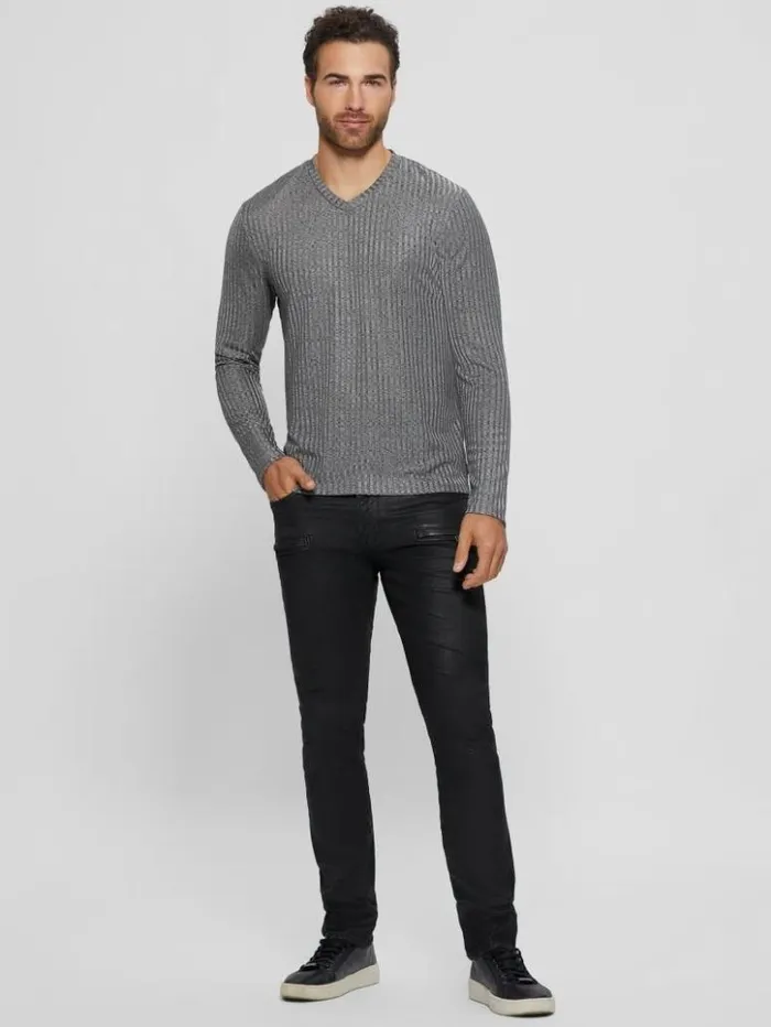Men GUESS TShirts and Tanks Warehouse VNeck Knit Tee Stone Grey Multi