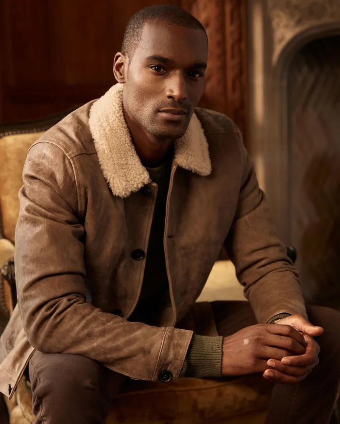Men Jackets and Outerwear Billy Reid Bishop Leather Jacket Taupe
