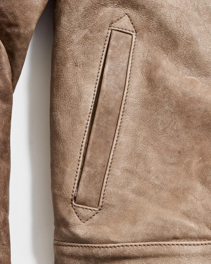 Men Jackets and Outerwear Billy Reid Bishop Leather Jacket Taupe