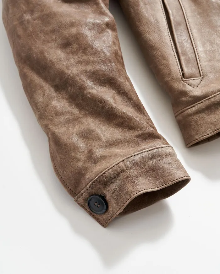 Men Jackets and Outerwear Billy Reid Bishop Leather Jacket Taupe