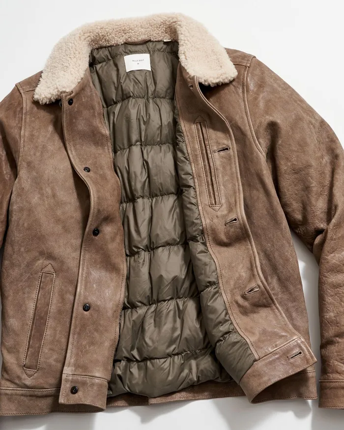 Men Jackets and Outerwear Billy Reid Bishop Leather Jacket Taupe
