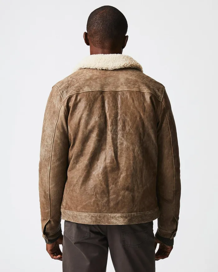 Men Jackets and Outerwear Billy Reid Bishop Leather Jacket Taupe