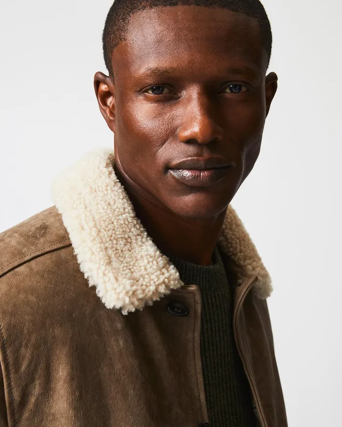 Men Jackets and Outerwear Billy Reid Bishop Leather Jacket Taupe