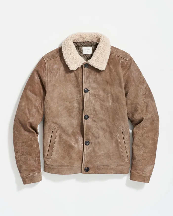 Men Jackets and Outerwear Billy Reid Bishop Leather Jacket Taupe