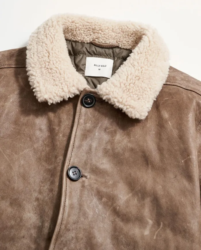Men Jackets and Outerwear Billy Reid Bishop Leather Jacket Taupe