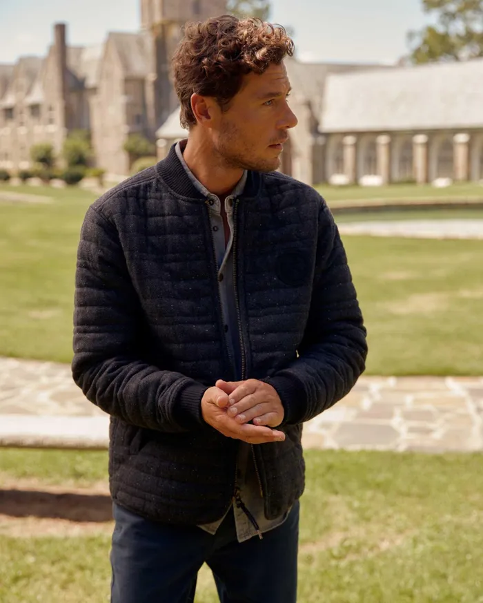 Men Jackets and Outerwear Billy Reid Collegiate Bomber Black Tweed