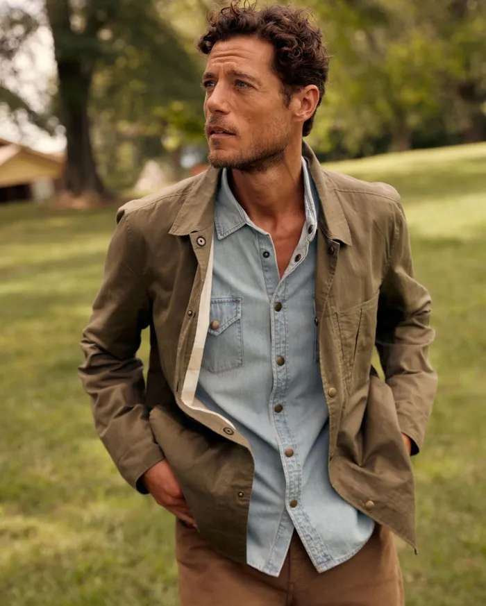 Men Jackets and Outerwear Billy Reid Leroy Shirt Jacket Moss Green