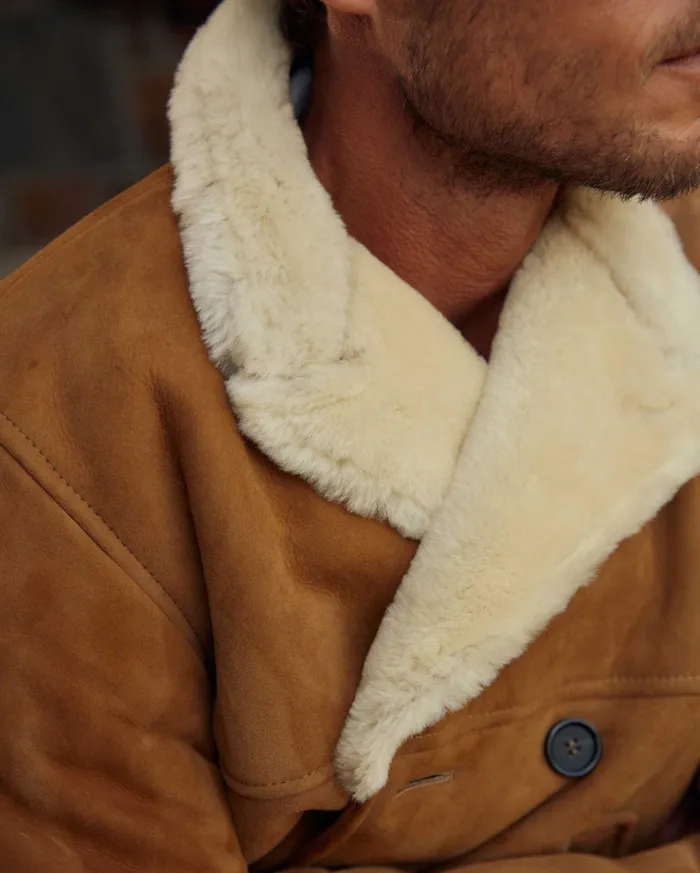 Men Jackets and Outerwear Billy Reid Shearling Bond Peacoat Honey