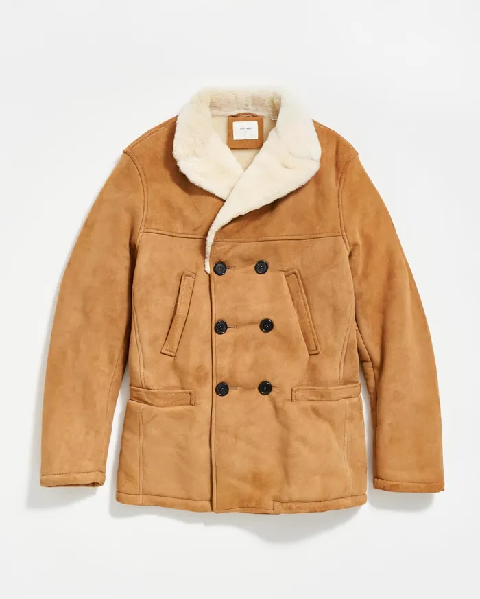 Men Jackets and Outerwear Billy Reid Shearling Bond Peacoat Honey