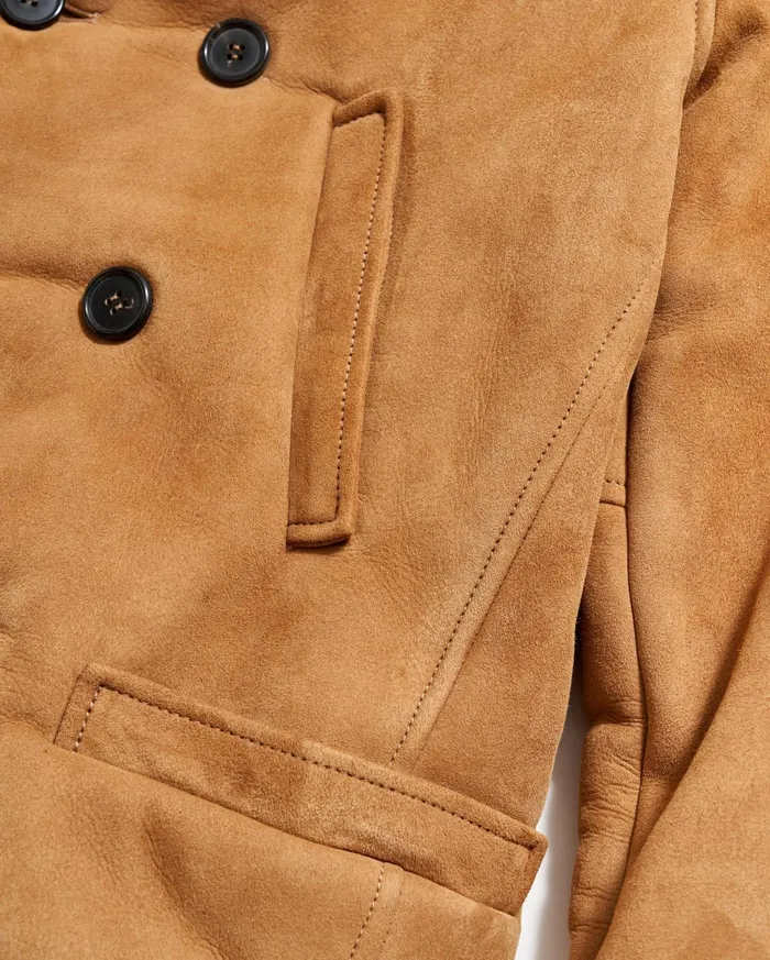 Men Jackets and Outerwear Billy Reid Shearling Bond Peacoat Honey
