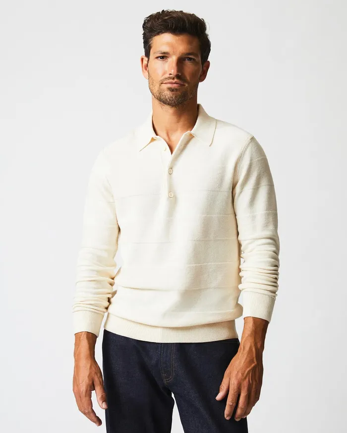 Men Polos Tees and Henleys Billy Reid American Rugby Sweater Polo Tinted White