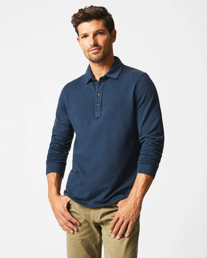 Men Polos Tees and Henleys Billy Reid LS Herringbone Polo Navy