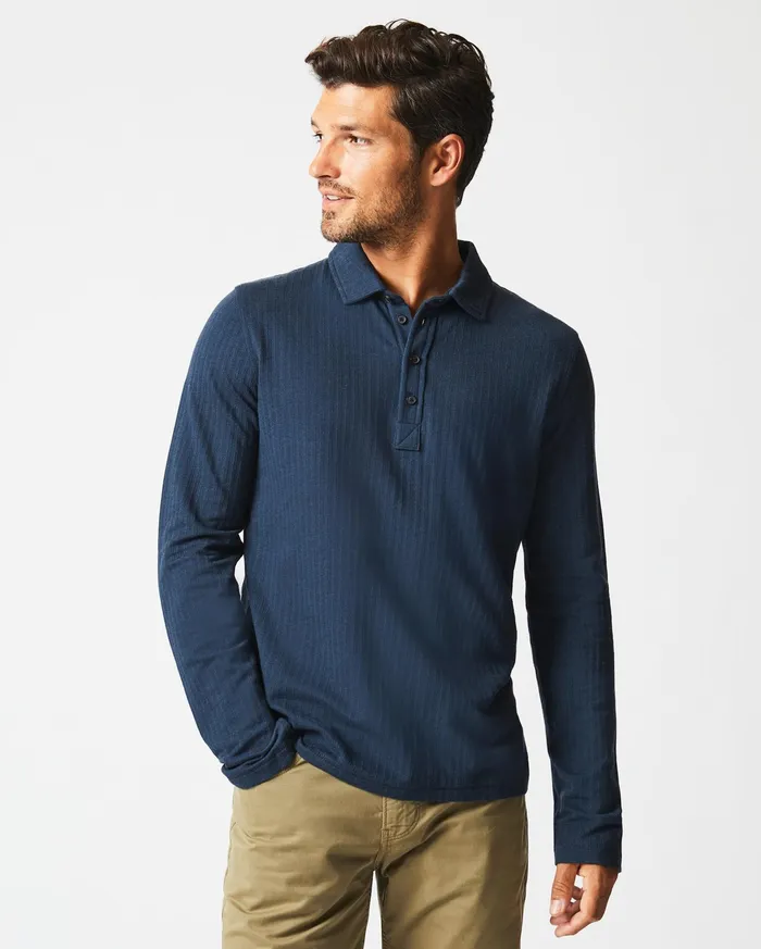 Men Polos Tees and Henleys Billy Reid LS Herringbone Polo Navy