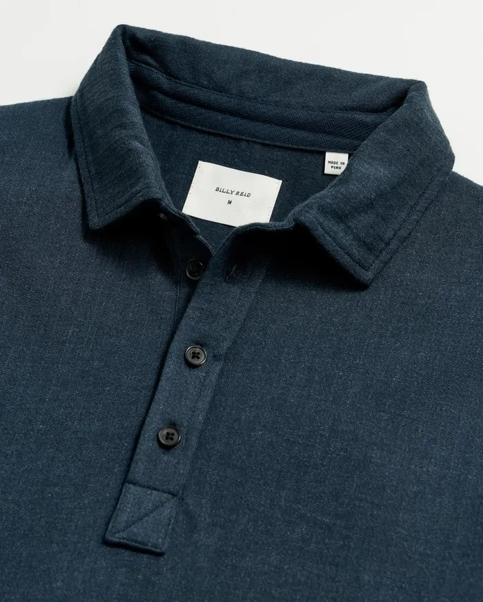 Men Polos Tees and Henleys Billy Reid LS Herringbone Polo Navy