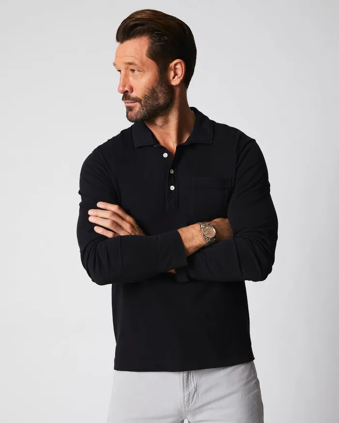 Men Polos Tees and Henleys Billy Reid Long Sleeve Pensacola Polo Black