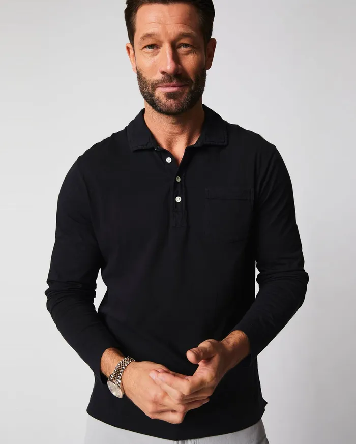 Men Polos Tees and Henleys Billy Reid Long Sleeve Pensacola Polo Black