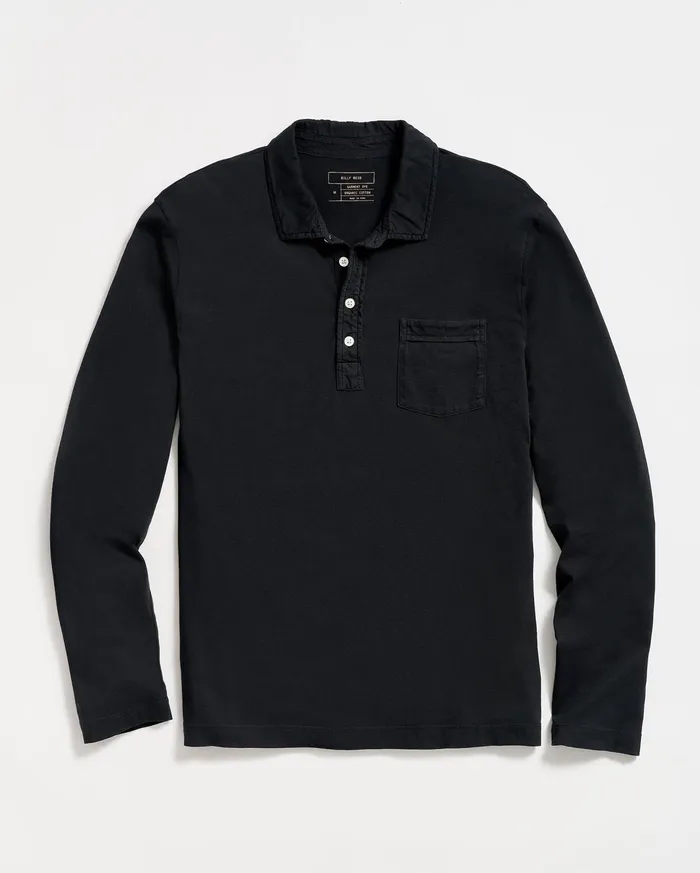 Men Polos Tees and Henleys Billy Reid Long Sleeve Pensacola Polo Black