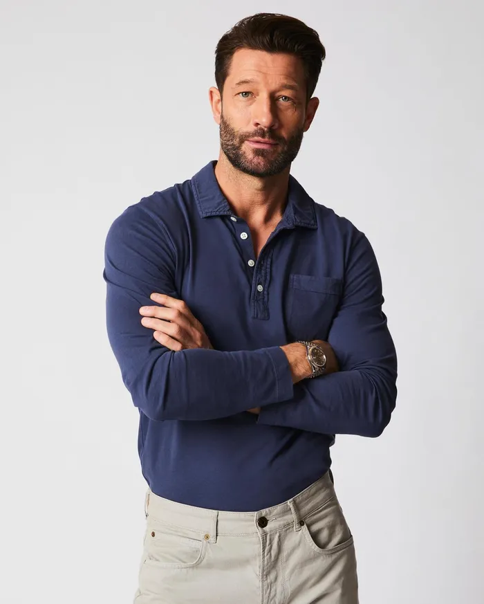 Men Polos Tees and Henleys Billy Reid Long Sleeve Pensacola Polo Navy