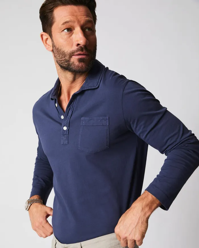 Men Polos Tees and Henleys Billy Reid Long Sleeve Pensacola Polo Navy