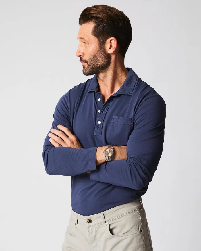 Men Polos Tees and Henleys Billy Reid Long Sleeve Pensacola Polo Navy