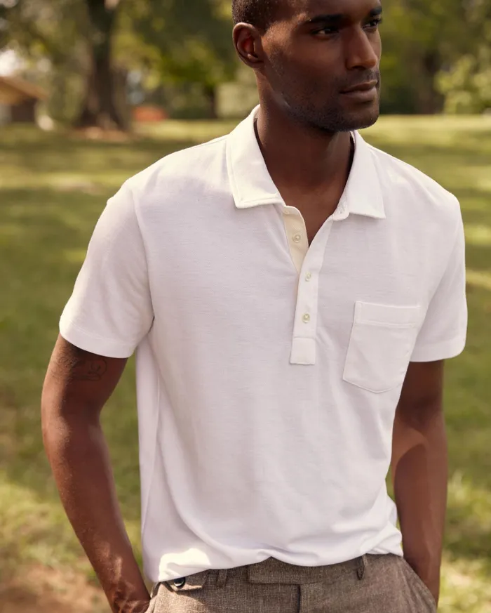 Men Polos Tees and Henleys Billy Reid Pique Pensacola Polo White