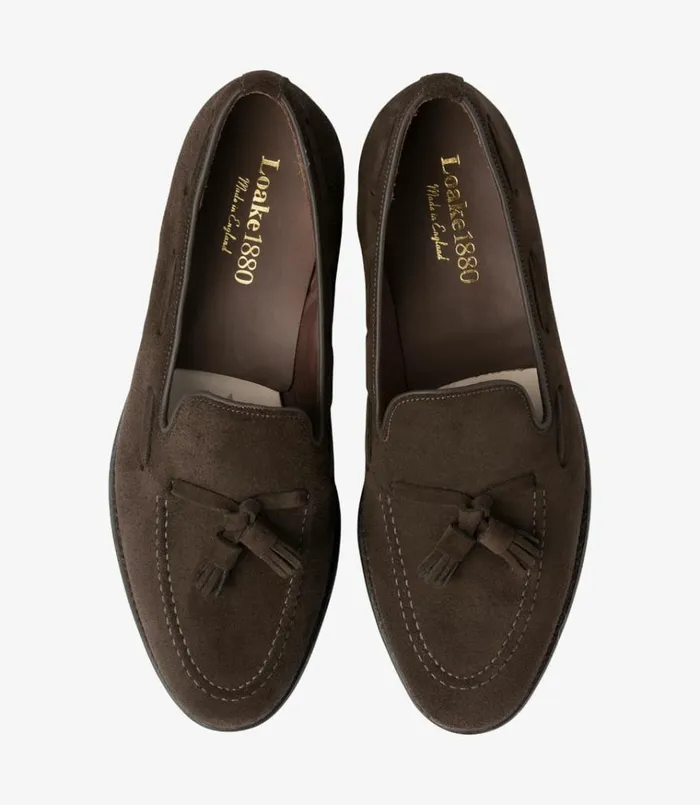 Men Russell Chocolate Brown Suede Loake Loafers Men Russell Chocolate Brown Suede Loake Loafers